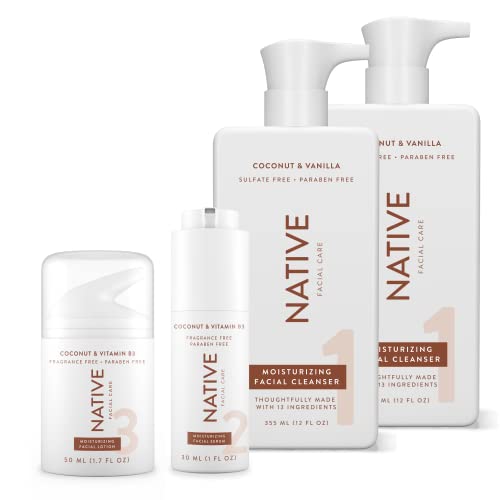 Native Coconut And Vanilla Skin Bundle - Facial Cleanser (2), Facial Moisturizer (1) And Facial Serum (1) - The Perfect 3-Step Routine For Dry Skin #TOP22