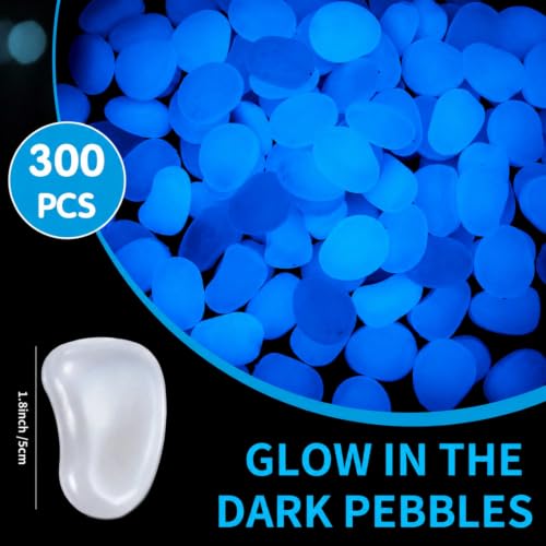 Image of Landical 300 Pcs 1.8 Inch Large Glow in The Dark Rocks Glow in The Darks Pebbles Outdoor Fish Tank Rock Aquarium Luminous Stone for Landscaping Succulent Plant Decor, 4700g /10.36lbs(White)