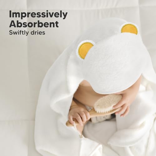 Image of KeaBabies Hooded Baby Towel for Newborn, Baby Bath Towels (Bear, 35x35)