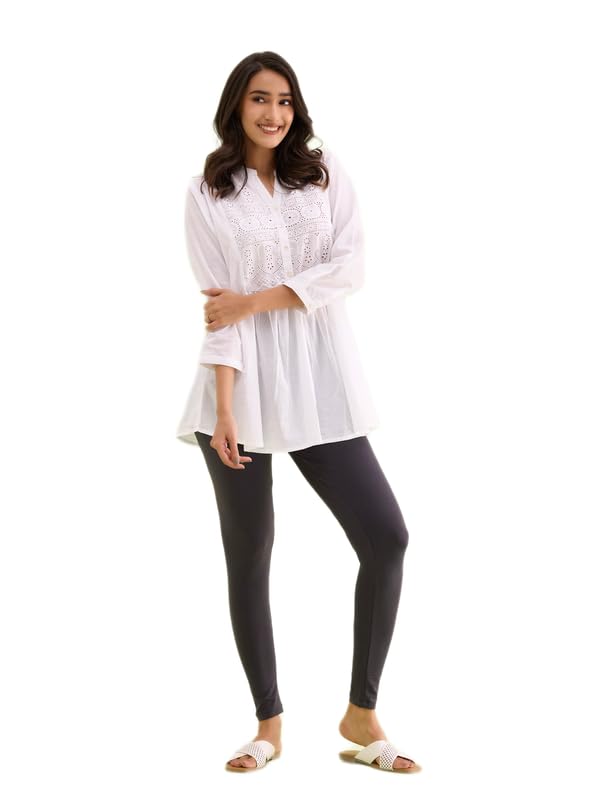 GO COLORS Soft Cotton Stretch Ankle Length Leggings for Women | Breathable, Mid Rise, Dark Grey