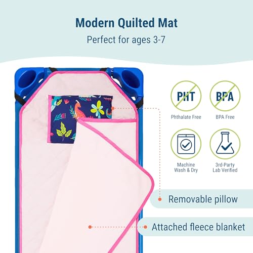 Image of Wildkin Modern Kids Nap Mat with Pillow for Boys & Girls - Cotton Blend, Elastic Straps, Toddler Sleep Mat for Daycare, Preschool, Kindergarten & Travel, Ages 3-7, Machine Washable - Dino Pals