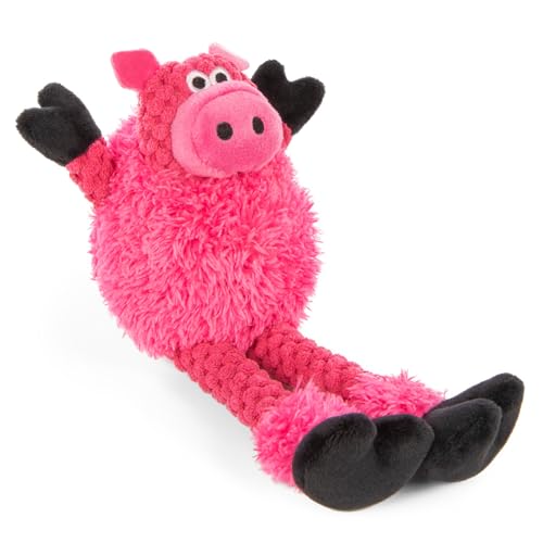 Image of goDog Checkers Just for Me Skinny Pig Squeaky Plush Dog Toy, Chew Guard Technology - Pink, Mini