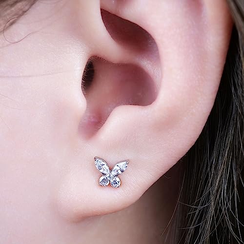 Limerencia Pure Titanium Hypoallergenic Earrings Dainty Butterfly Cz Cluster Minimalist | G23 Implant Grade Piercing Fashion Jewelry For Sensitive Ears (Butterfly Cz, Silver) #TOP1