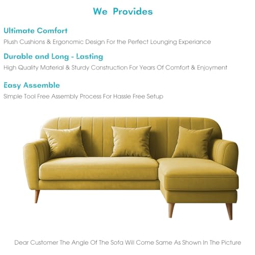 Image of Atticus RHS 4 Seater L Shape Sofa Set for Living Room (Yellow Fabric) Premium Fabric Sofa Set