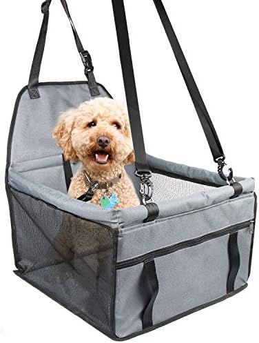 Zellar Dog Car Seat, Waterproof Dog Car Booster Seat with Seat Belt Harness and Headrest Strap, Pet Travel Carrier Cage for Dog Cat Puppy