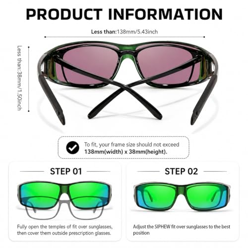 Image of SIPHEW Mirrored Sunglasses Polarized Fit Over Glasses for Men&Women | Wrap Around Sun Glasses,UV400 Protection,Lightweight & Comfortable,Driving,Outdoors