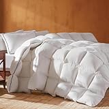 Richtry Goose Feather Down Fiber Cotton Comforter Queen Size, Ultra-Soft Duvet Insert, Hotel Collection White Quilted Comforter, All Season Bedding Comforter with 8 Corner Loops, 90x90 Inch