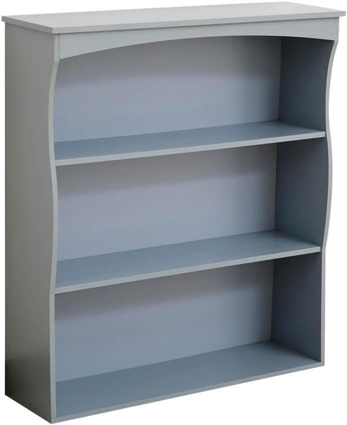 Home Source Wall Mounted Shelving Unit, Floating 3 Shelves Storage Wall Cabinet, Kid’s Bedroom Kitchen Unit, Grey