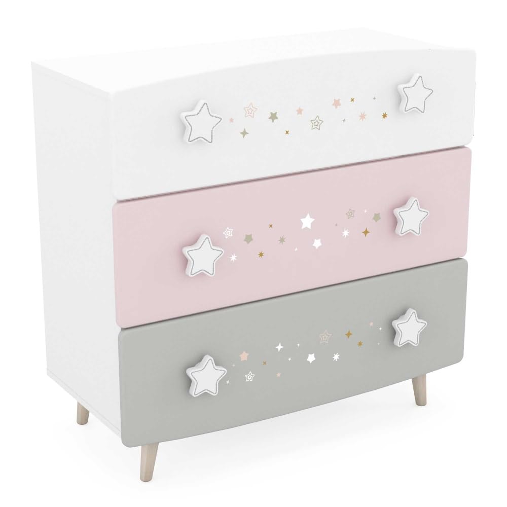 Befara CÓMODA Infantil Cosmos, Blanco Mate/Gris/Rosa, 87 x 41 x 86,5 cm, Comoda Infantil Rosa Gris