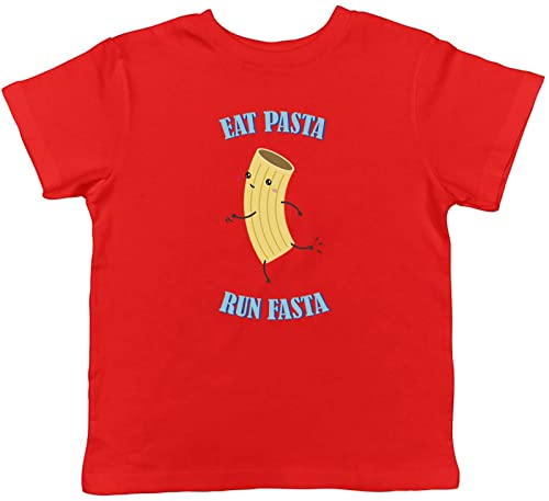 Image of Shopagift Funny Running Kids T-Shirt Eat Pasta Run Fasta Runner Childrens Tee Gift Red