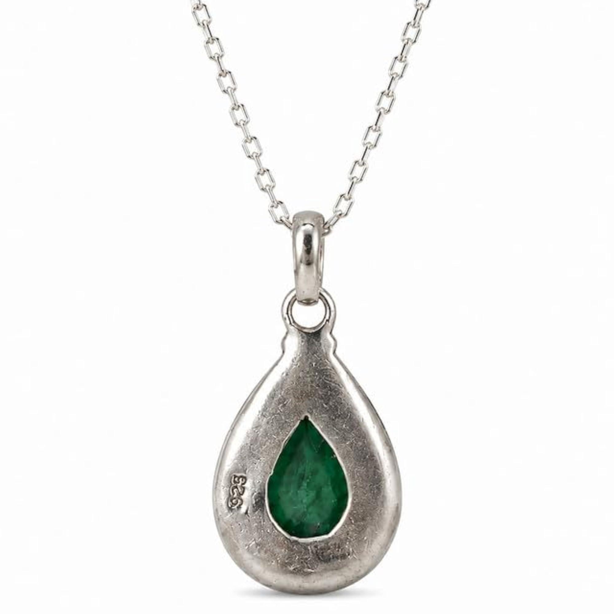 925 Sterling Silver Green Emerald Gemstone Pear Shape Pendant
