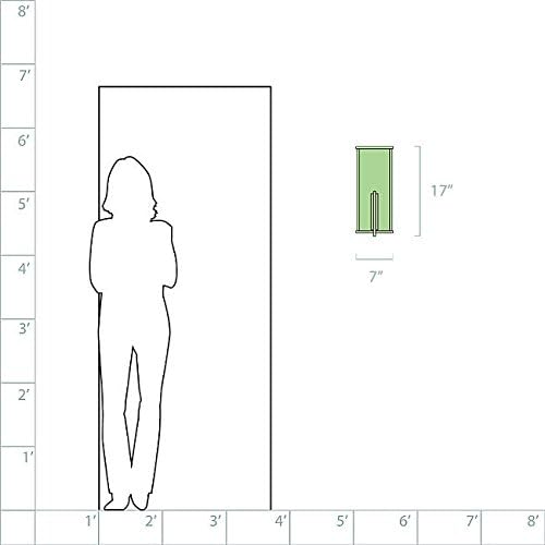 Scale diagram showing the WAC Lighting Spire 17 inch LED Outdoor Wall Light next to a human figure for size comparison. The light fixture is 17 inches tall and 7 inches wide.
