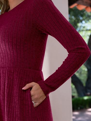 ANRABESS Womens Long Sleeve 2025 Fall Short Dress Casual Ribbed Knit Crewneck Flowy A Line Mini Sweater Dresses with Pockets2