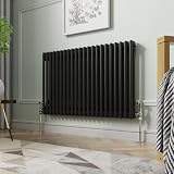 NRG Radiador de hierro fundido horizontal tradicional negro de 600 x 1010 mm, panel doble