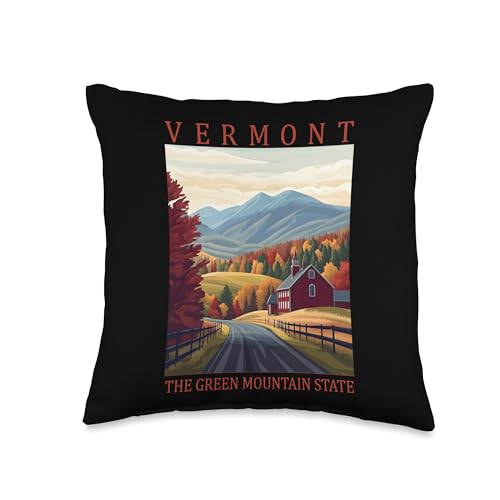 Vermont The Green Mountain State Vintage Inspired Throw Pillow