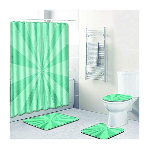 Daesar Badematten WC 45x75, Grün Licht Badvorhang 180x180 Anti-Schimmel, Badezimmerteppich Set 4 Teilig
