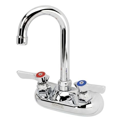 Krowne KR-10-400L 3.5 Wall Mount Faucet with Gooseneck Spout 4 Center 0.5 GPM Aerator 1/2 NPS Male Inlets Color-Coded Handles Chrome-Plated NSF Certified