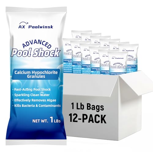 12 Pack Advanced Pool Shock, 68% Calcium Hypochlorite – Fast-Acting Shock Pool Treatment, Quick-Dissolving Chlorine Granules for Inground & Above Ground Swimming Pools, 12 x 1 lb Bags (12 lb Total)