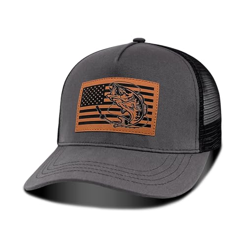 Image of Fishing Hat Fishing Gifts for Men, Bass Fish Flag Hats, Fishing Gear Accessories Stuff, Adjustable Fishing Trucker Hat
