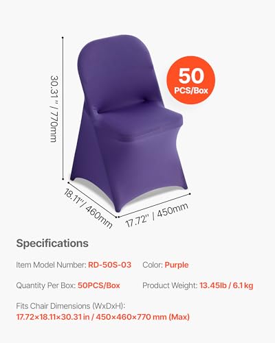 Image of VEVOR Chair Covers, Polyester Spandex Chair Cover, Stretch Slipcovers for Wedding Party Dining Banquet Flat-Front Chair Covers (Purple-c, 50PCS)