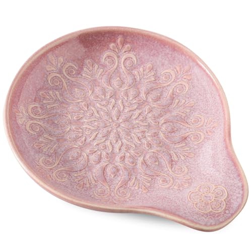 Image of Farmhouse Ceramic Spoon Rests Holder for Kitchen Counter Stove Top (Purple-A3)