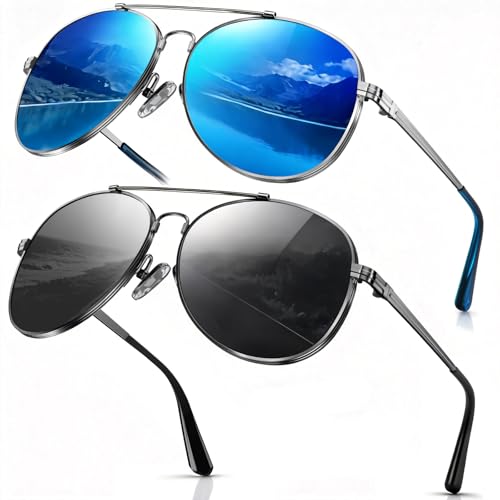 KISDATE OPTICS Modish 156mm XXL Large Polarized Aviator Sunglasses for Men Ultralight Memory Metal Frame & Versatile Lenses Oversized Vintage Outdoor UV400 Protection Sun Glasses Grey & Ocean