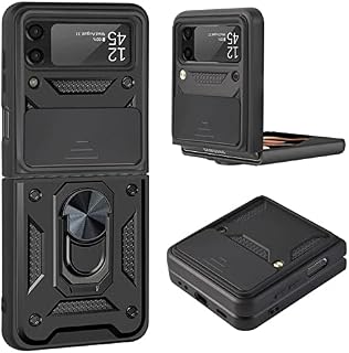 Galaxy Z Flip 3 Case, Galaxy Z Flip 3 5G Case, Heavy Duty Anti-Scratch Armor Shockproof Anti-Drop Protective Phone Case Cover with Built-in Ring Holder Kickstand for Samsung Galaxy Z Flip3 (BLACK)