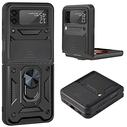 Galaxy Z Flip 3 Case Galaxy Z Flip 3 5G Case Heavy Duty Anti-Scratch Armor Shockproof Anti-Drop Protective Phone Case Cover with Built-in Ring Holder Kickstand for Samsung Galaxy Z Flip3 (BLACK)