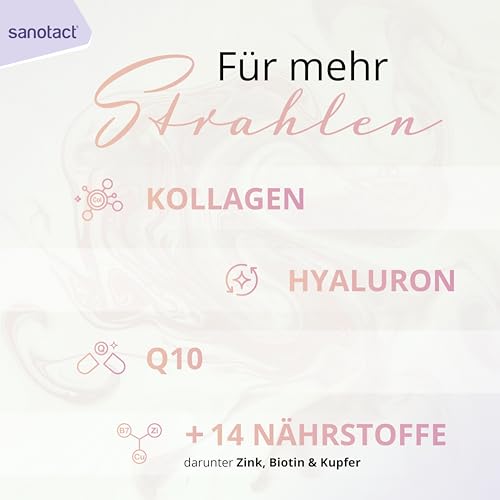 sanotact Kollagen + Hyaluron + Q10 Kapseln, Beauty-Formel mit 14 Nährstoffen für Haut, Haare und Nägel, 180 Tabletten (6 Monate Vorrat) – Ansicht 3