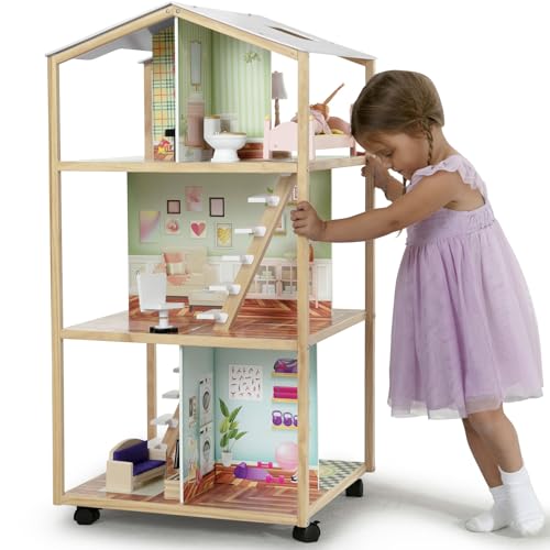 Delta Children Moveable Mansion Dollhouse - 360-Degree Play Dollhouse with Wheeled Base - Includes 16 Accessories - Fits 12-inch Dolls - Pretend Play Dream Gift for Ages 3+
