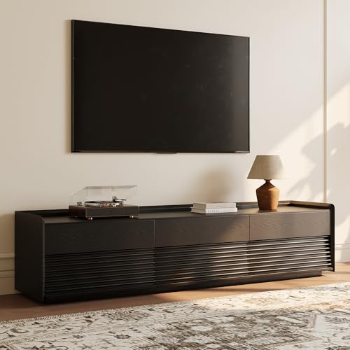 Image of POVISON Fully-Assembled Mid Century Modern TV Stand, 78.74 inch Wood Media Console with Adjustable LED Light, Entertainment Center with Storage for Living Room