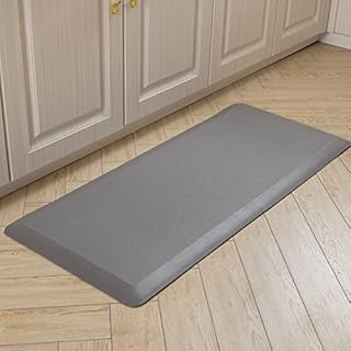 Carvapet Anti Fatigue Kitchen Mat 20MM Thick Cushioned Kitchen Standing Mats Floor Mats PVC Waterproof Runner Rug for Standing Desk, Kitchen, Office(Grey,44x99x2cm)