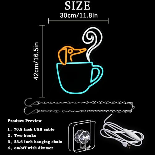 Image of Coffee Dachshund Neon Sign for Wall Decor Cafe Neon Light Dachshund Led Neon Sign colorful Led Neon Light for Coffee Shop Milk Tea Shop Tea Room Bedroom Mall Decor