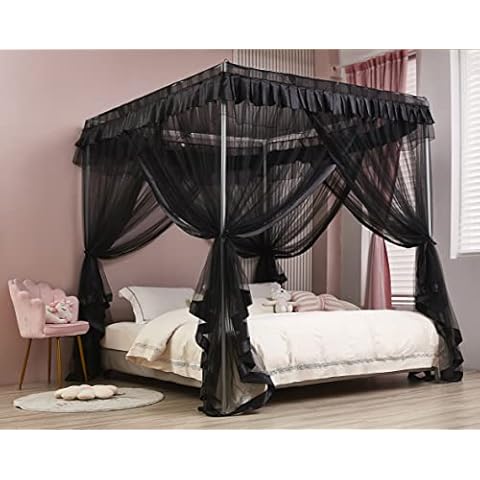 Mengersi 4 Eckpfosten Bett Baldachin Bettvorhänge Moskitonetz Schlafzimmer Dekoration Zubehör Cover