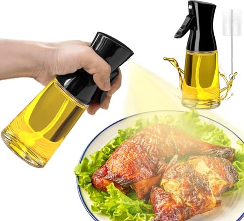 Leaflai Pulverizador de aceite de cocina de vidrio - 180ml Nueva botella de spray de aceite, Nebulizador de freidora de aire caliente con cepillo, Vidrio grueso, Amplia gama, Accesorios
