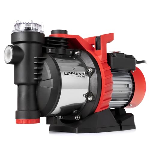 LEHMANNN Gartenpumpe, 900 W, 3600 L/H, 4,2 bar, Induktionsmotor, bürstenlos, Thermischer Schutz, IP X4, Wasserfilter, Max. Ansaugtiefe 8 m, Max. Entladehöhe 42 m, Kabellänge 1 m