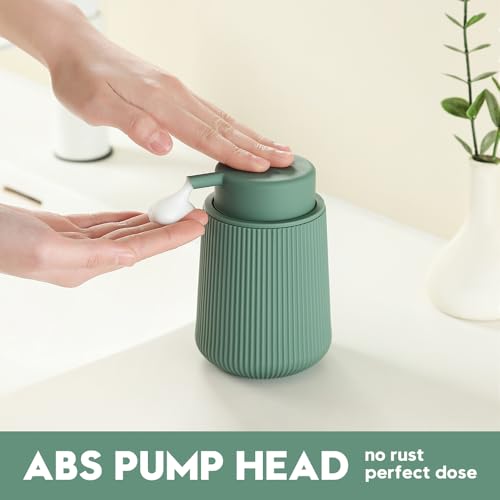 Image of YAUKPH Striped Foaming Hand Soap Dispenser with Leak-Proof Pump for Bathroom and Kitchen Countertop 11oz Sage Green