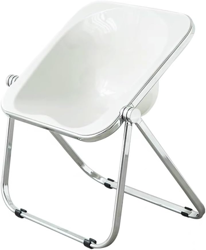 Folding Transparent Chair Acrylic Dining Chairs Portable Stackable Kitchen Chairs Living Room Bar Stools Metal Reading Chair for Apartment(White)