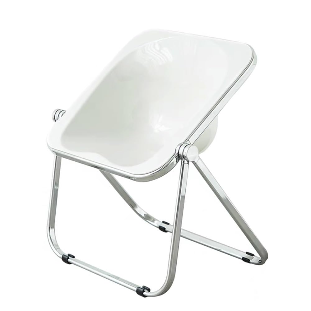 Folding Transparent Chair Acrylic Dining Chairs Portable Stackable Kitchen Chairs Living Room Bar Stools Metal Reading Chair for Apartment(White)