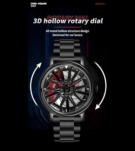 Gosasa Men Racing Watches Rotatable Car Rim Wheel hub Design Sports Watches Stainless Steel Waterproof Watch