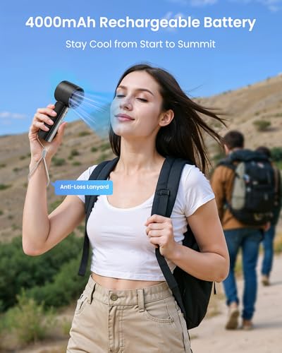 gaiatop Mini Handheld Fan Rechargeable, 1-100 High Speed Turbo Cooling, 4000mAh Battery Portable Pocket Small Hand Fan Powerful, Summer Outdoor Travel Essentials, Dad Gifts for Men Women, Black - Image 3