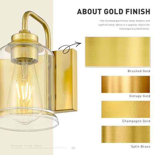 Image of zeyu 44 Inch Brushed Gold Bathroom Light Fixtures, 6 Lights Vintage Wall Light, Modern Vanity Light with Clear Glass Shade, ZSL72B-6W BG