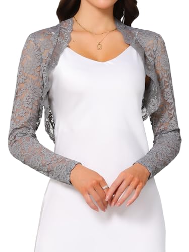 Image of Allegra K Floral Lace Bolero Shrug for Women Elegant Long Sleeve Sheer Cropped Lace Cardigan
