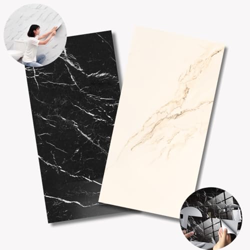 Kit 10 Placas Adesivas de Parede Painel Mármore Preto, 30x60cm, Revestimento Decorativo Autocolante
