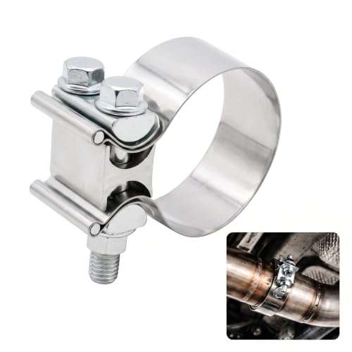 Image of Pumruny 2.5 Inch Car Exhaust Clamp, 304 Stainless Steel Butt Joint Band Clamp, 2 1/2" Exhaust Sleeve Coupler for Pipe Muffler Repair, Universal Replace Accessories for Most Cars SUVs (Silver)