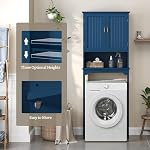 Topeakmart Over the Toilet Storage Cabinet with 2 Wood Doors, Navy Blue - Image 7