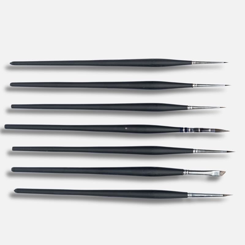 Image of Stationerie Mini Spotter Paint Brushes Set /Handmade Professional Artist Handle Painting Brush Set for Acrylic, Watercolor, & Gouache Painting (7 Mini Spotter Brushes)(Matt Black)