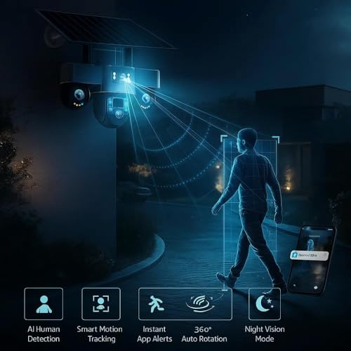 Image of Maizic Smarthome TRIGENIE 4G Solar with 1 Year Free Data | 6MPx3 Triple Lens /Screen AI Triple PTZ Outdoor CCTV Camera | 360 View | Color Night Vision | Human Detection | 2-Way Audio