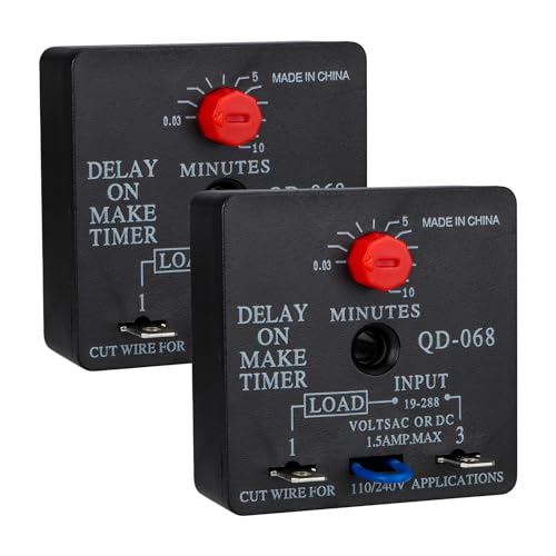 Weasch 2Pcs Delay On Make Timer QD-068 0.03 to 10 Min Adjustable Delay 19-288 VAC OR DC (2)