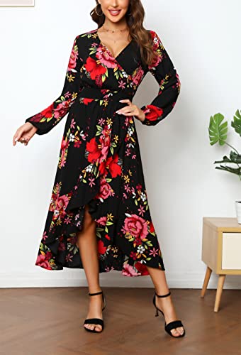 Image of Kormei Womens Short Sleeve Floral Maxi Dress High Low V-Neck Flowy Party Long Dresses